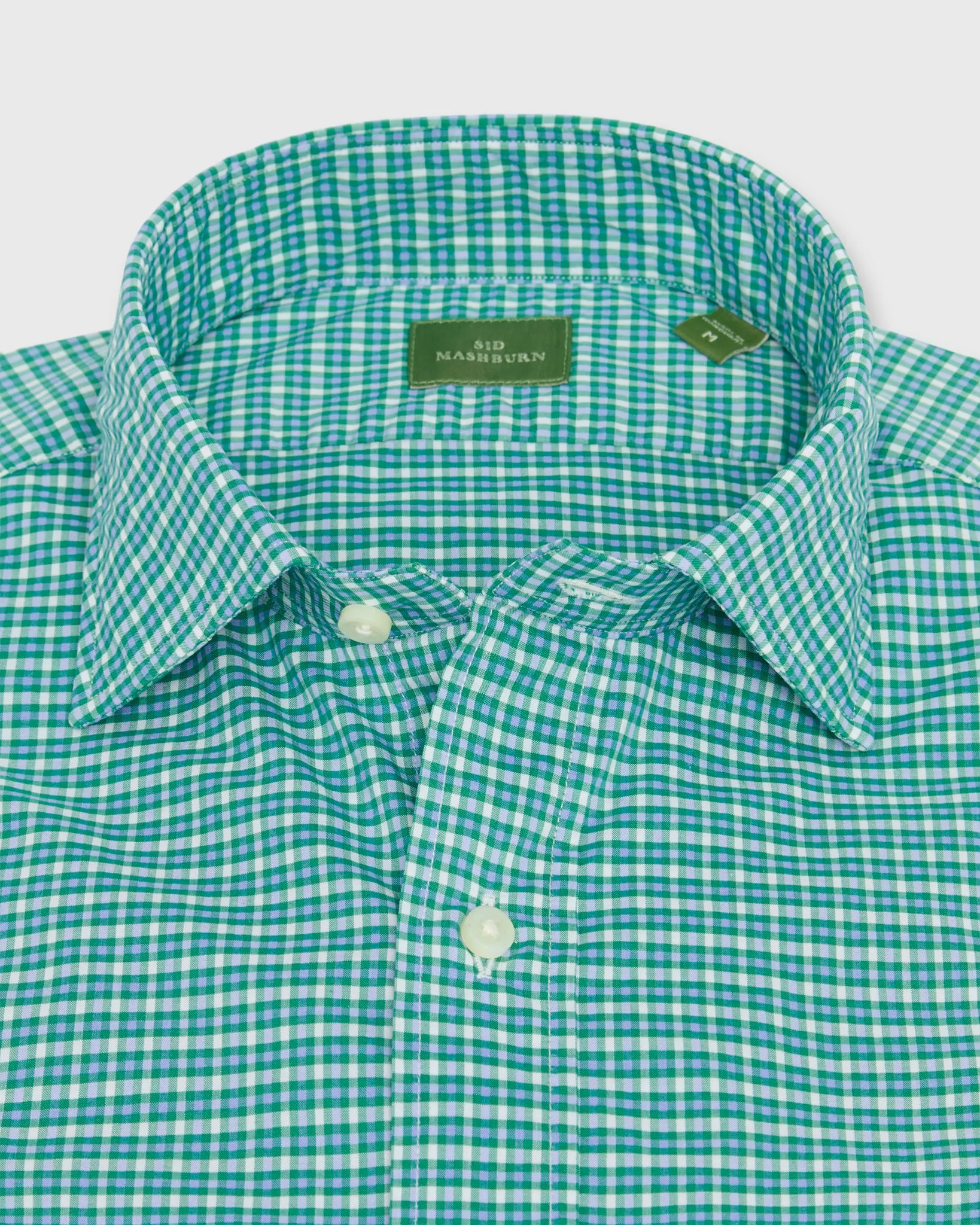 Spread Collar Sport Shirt in Green/Sky/White Check Poplin sold by Mashburn product image thumbnail 2