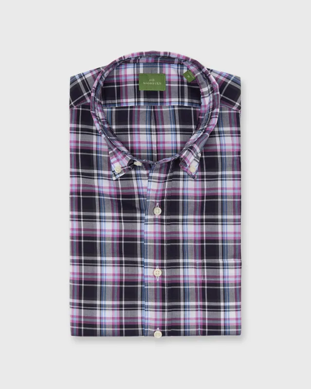 Button-Down Sport Shirt in Navy/Berry/White Plaid Poplin made by Sid Mashburn