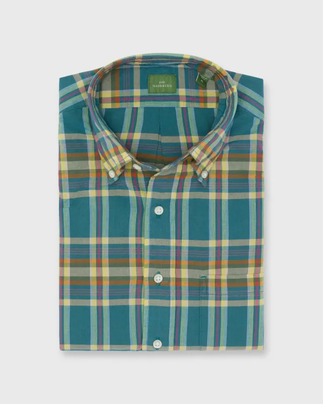 Button-Down Sport Shirt in Bluegrass/Yellow/Berry Madras made by Sid Mashburn