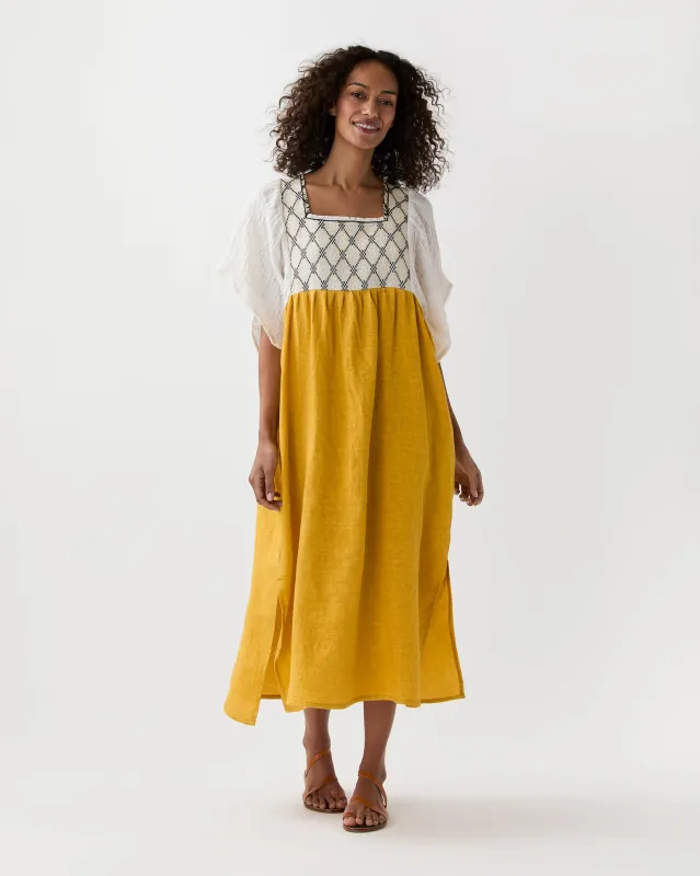 Laura Long Dress in Ocra made by Mashburn
