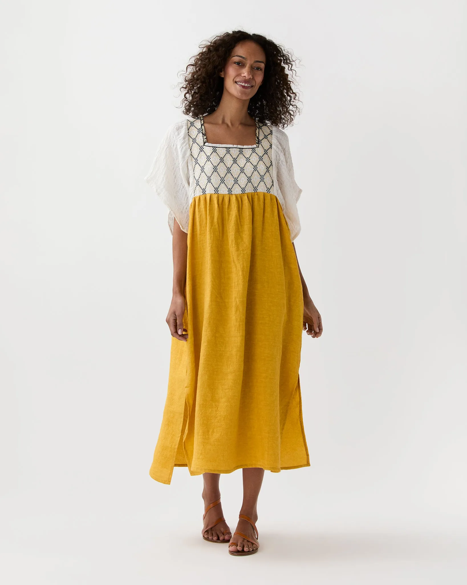 Laura Long Dress in Ocra sold by Mashburn