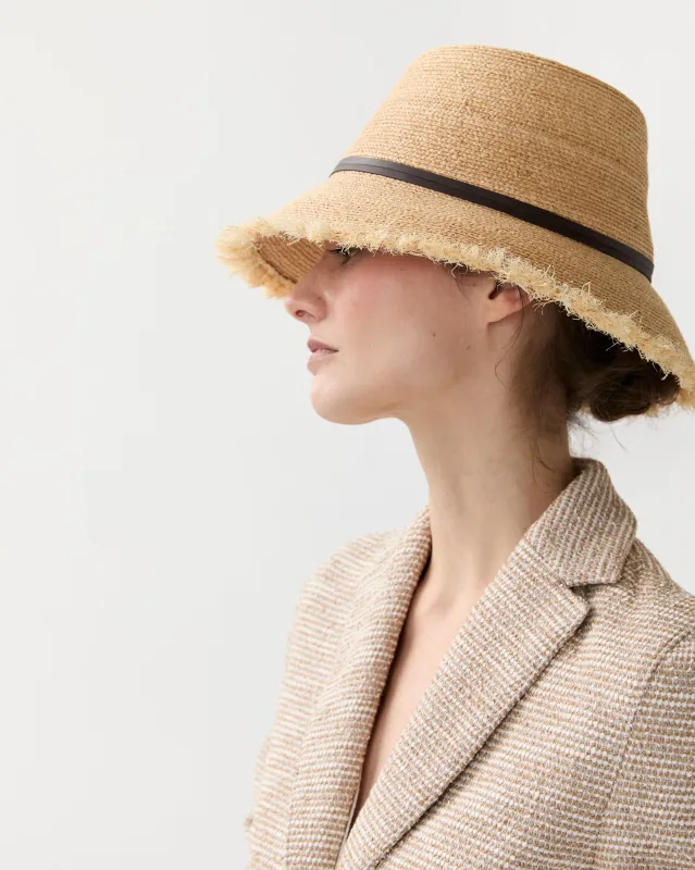 Zoe Lampshade Hat in Natural/Chocolate made by Hat Attack