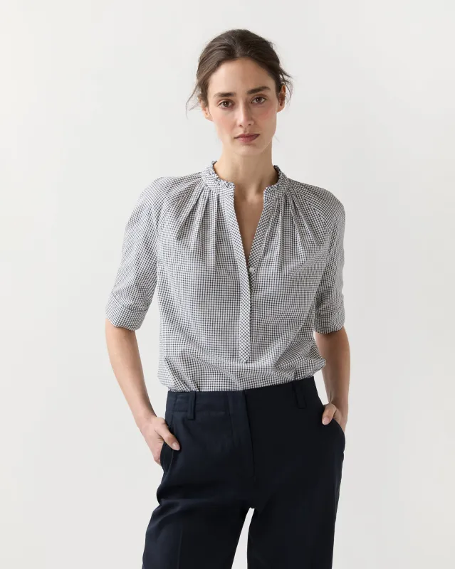 Sage Blouse in Navy/Ivory Graph Check made by Mashburn