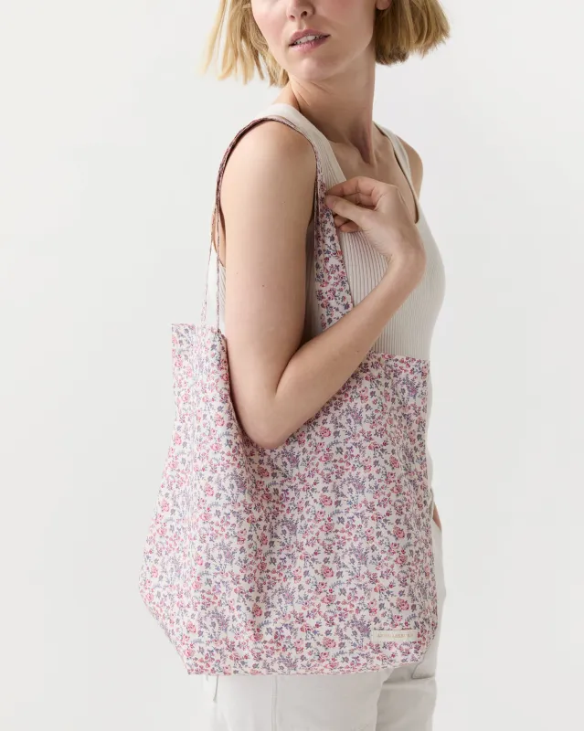 Reusable Tote Bag in Pink/Multi Sea Rose Liberty Fabric made by Mashburn