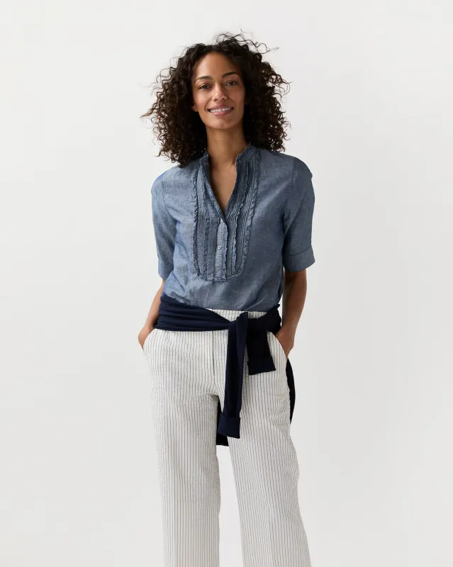 Madison Shirt in Light Wash Cotolino Chambray made by Mashburn