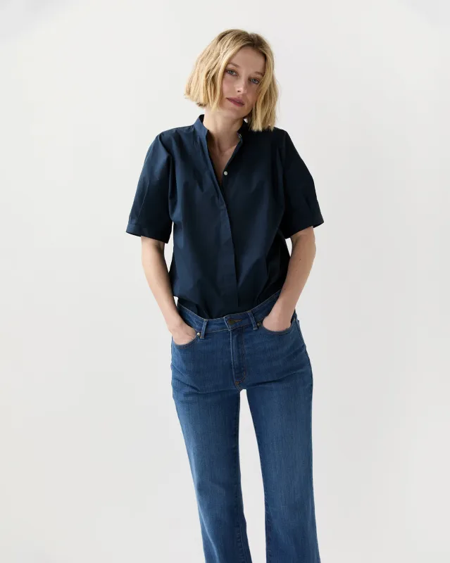 Perry Shirt in Navy Poplin made by Mashburn