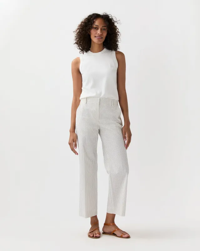 Frankie Cropped Pant in Ivory/Blue Crinkled Stripe made by Mashburn