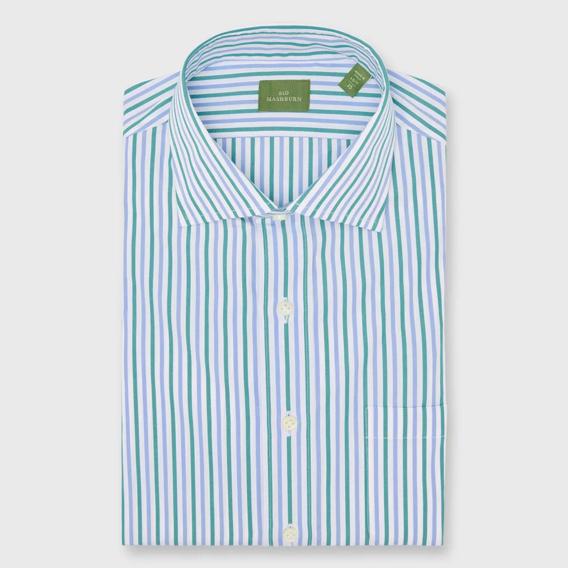 Made-to-Measure Shirt in Bluegrass/Sky Multi Stripe Poplin sold by Mashburn product image thumbnail 3