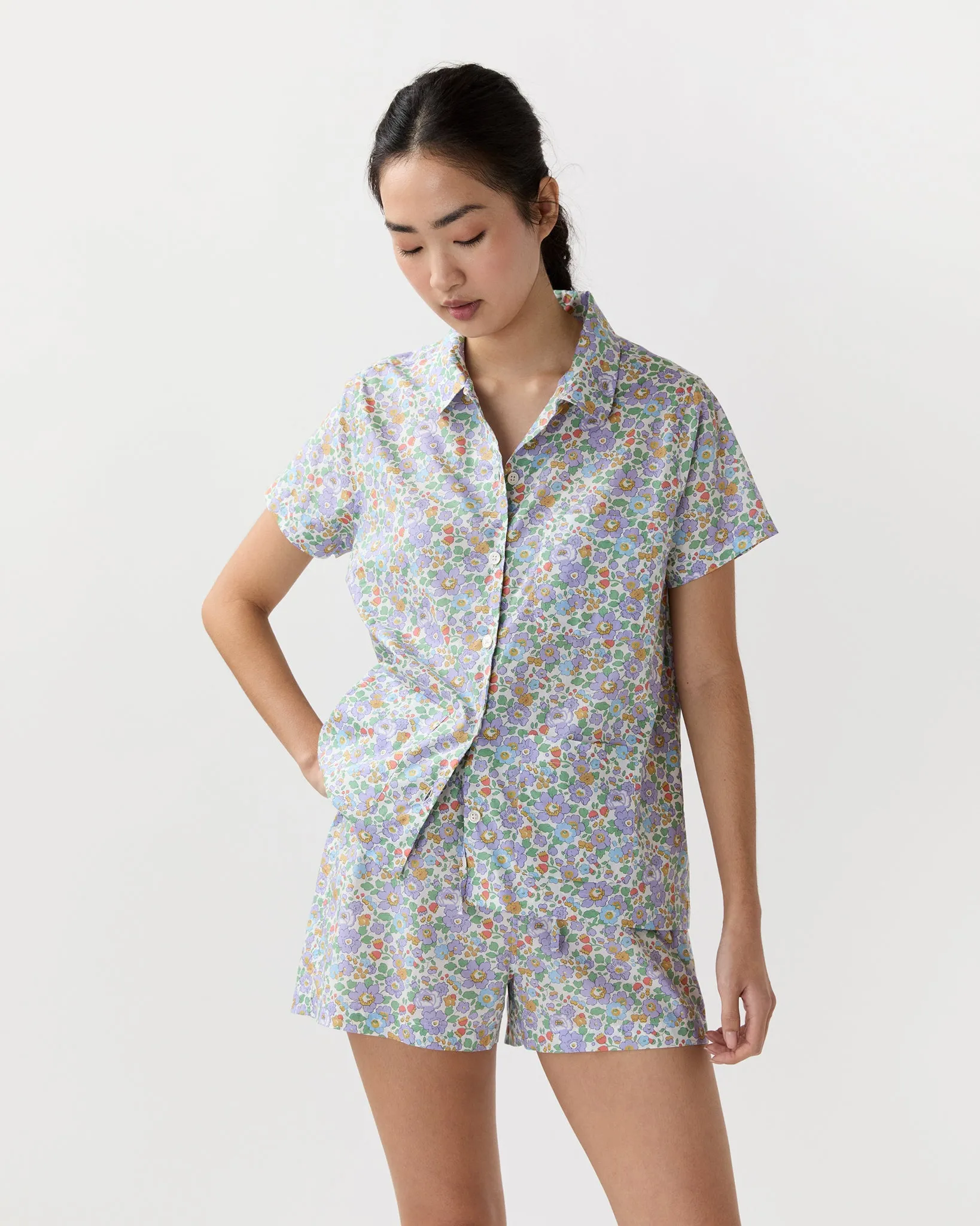 Jasmine Pajama Shorts Set in Purple/Multi Betsy Liberty Fabric sold by Mashburn