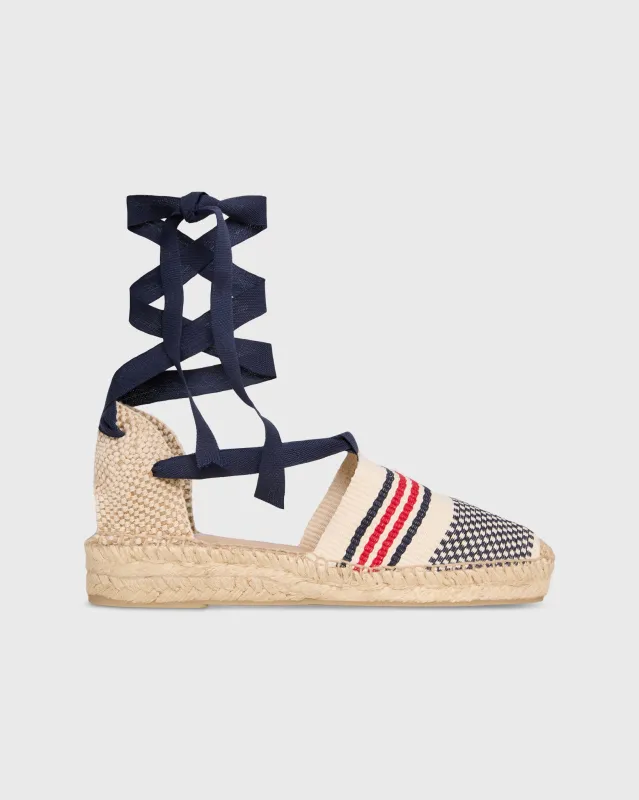 Pia Low Espadrille in Ivory/Navy/Red Stripe Canvas made by Mashburn