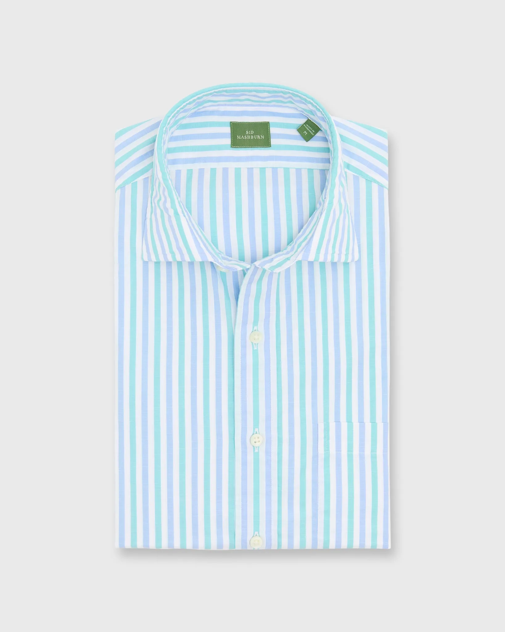 Spread Collar Sport Shirt in Seaglass/Coastal Stripe Chambray sold by Mashburn