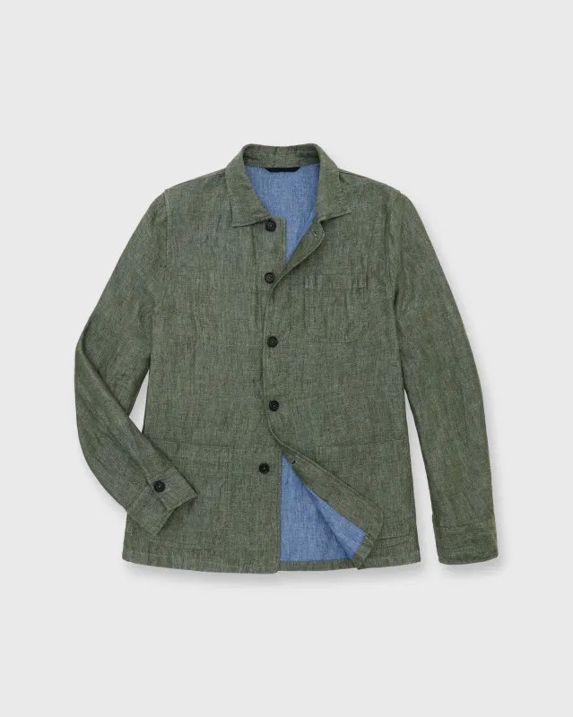 Chore Jacket in Moss Linen made by Sid Mashburn
