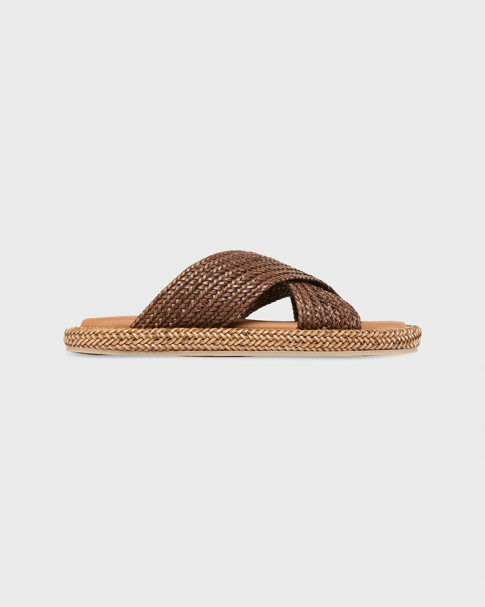 Woven Criss-Cross Slide in Brown Leather sold by Mashburn
