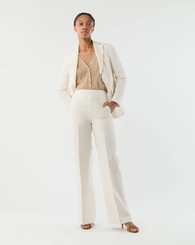Hutton Pant in White Linen made by Mashburn