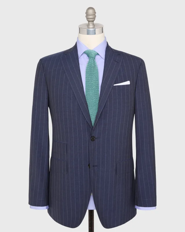 Virgil No. 3 Suit in Airforce/Sky Chalk Stripe Plainweave made by Sid Mashburn