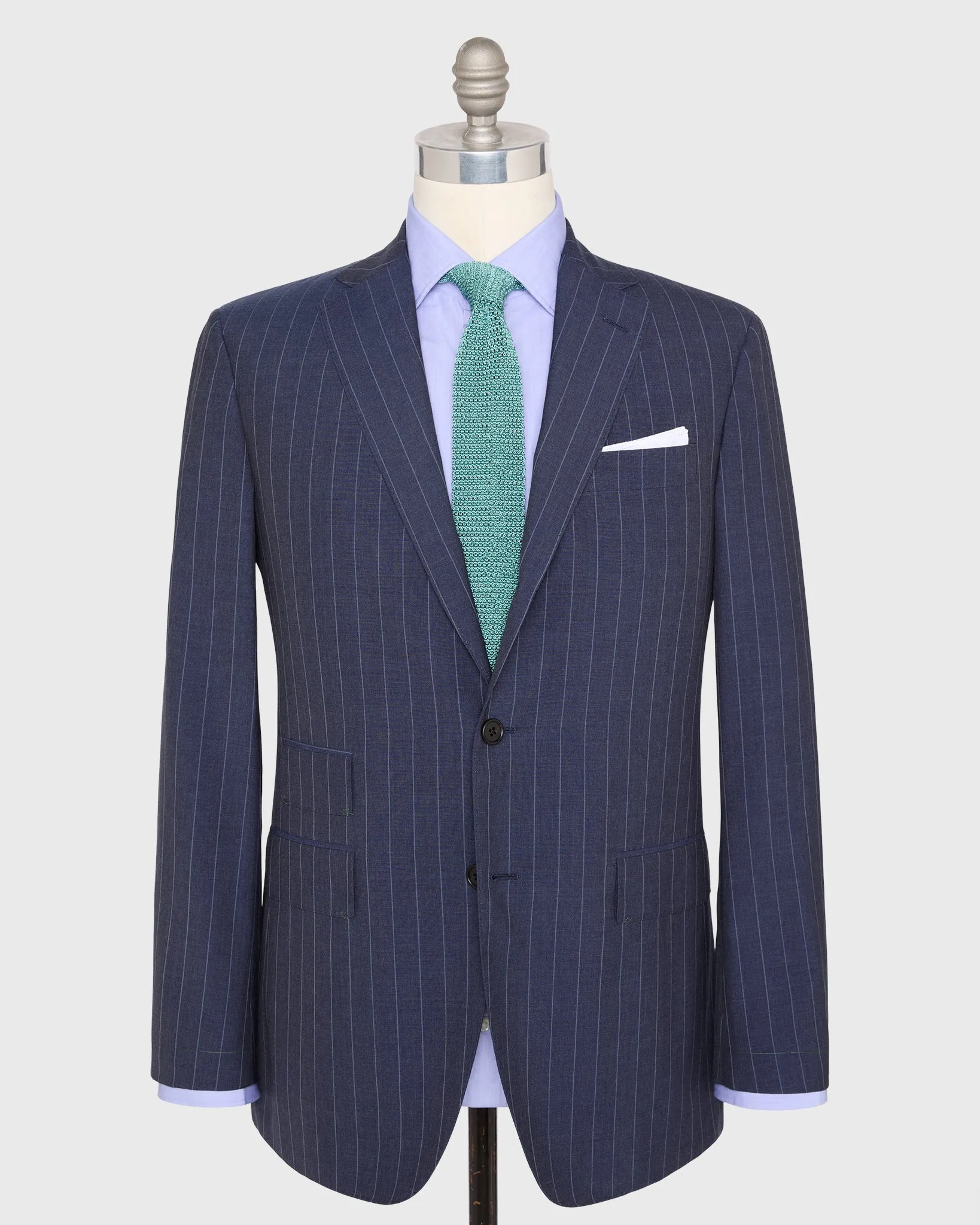 Virgil No. 3 Suit in Airforce/Sky Chalk Stripe Plainweave sold by Mashburn
