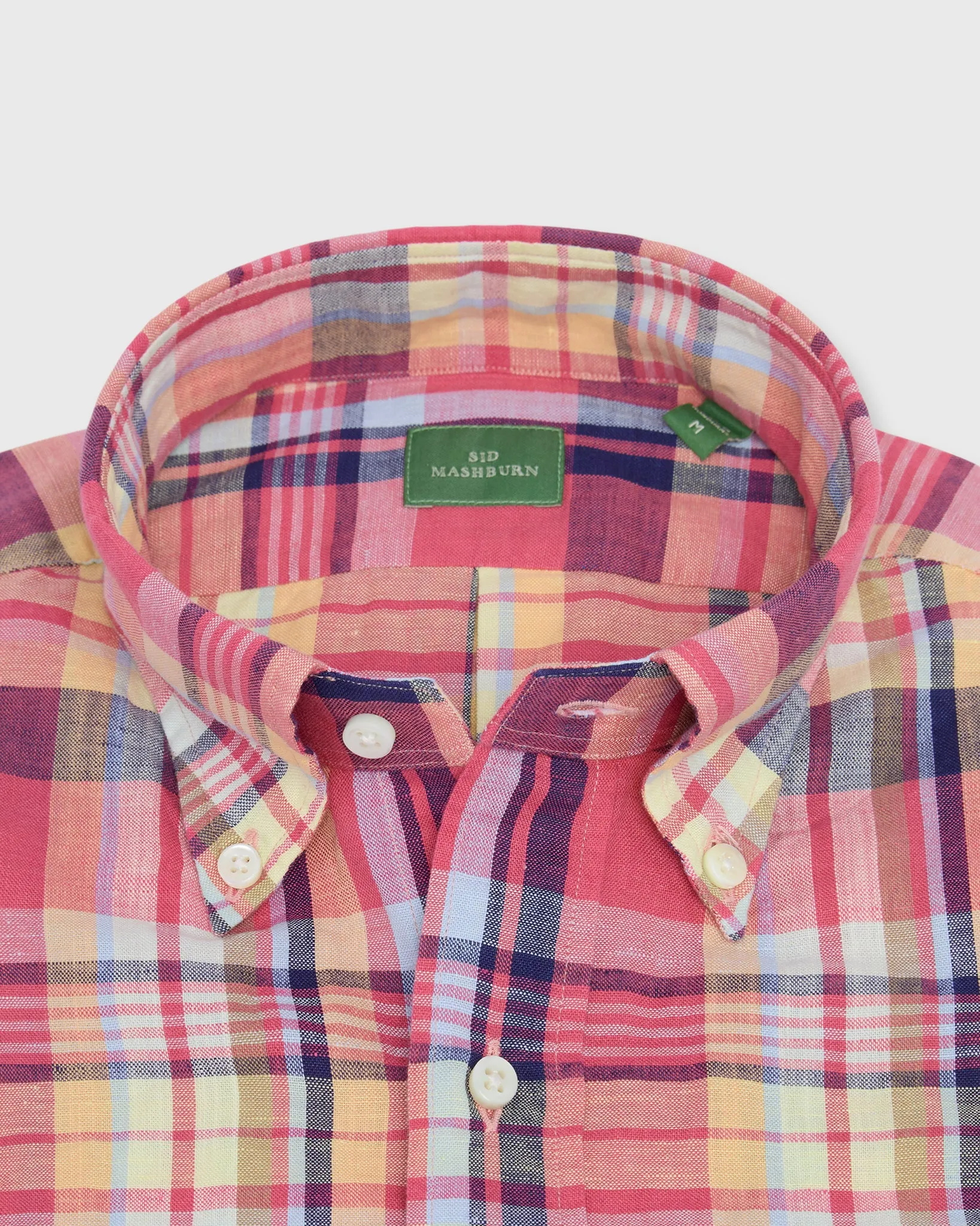 Short-Sleeved Button-Down Sport Shirt in Berry/Yellow/Blue Plaid Cotolino Oxford sold by Mashburn product image thumbnail 3