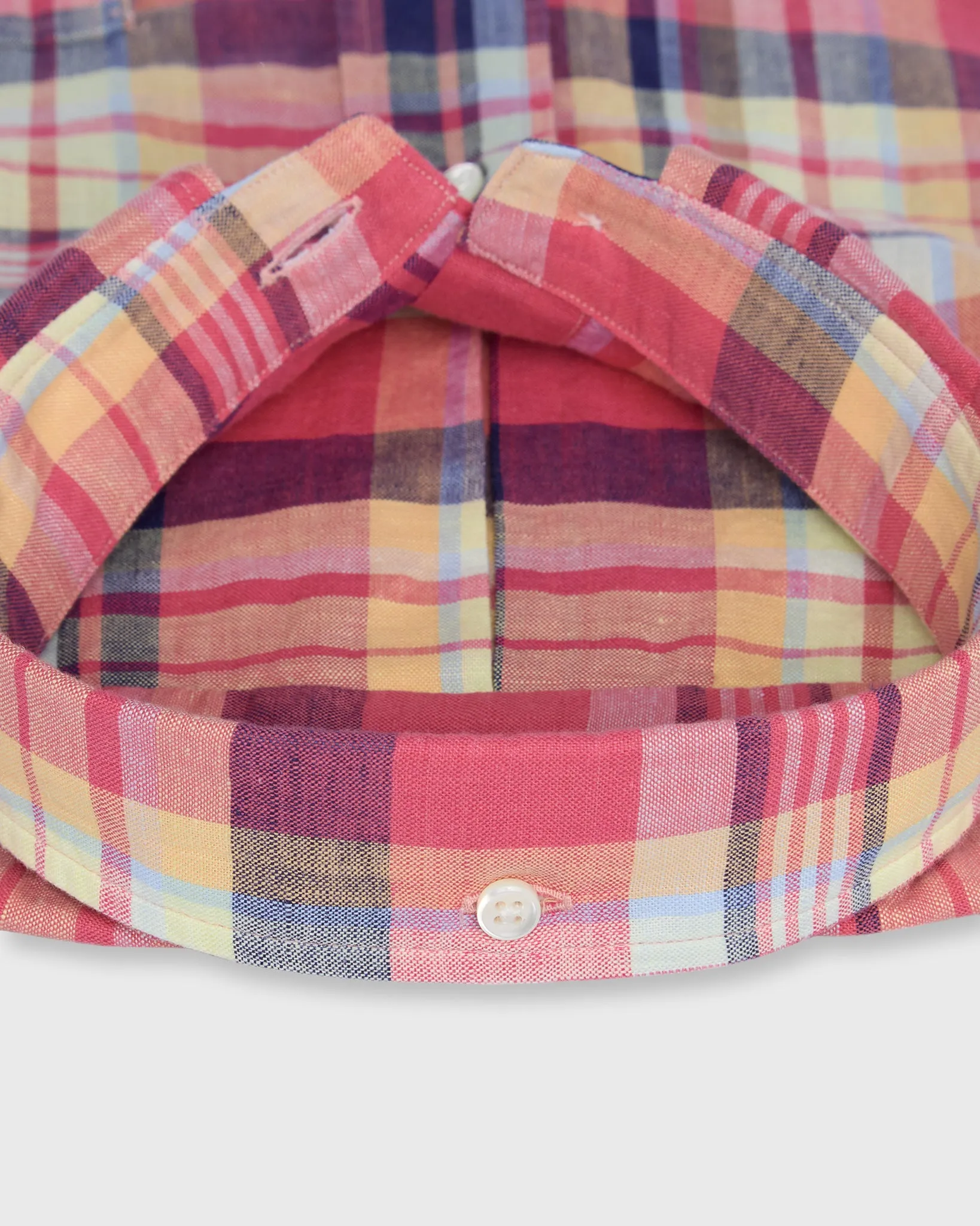 Short-Sleeved Button-Down Sport Shirt in Berry/Yellow/Blue Plaid Cotolino Oxford sold by Mashburn product image thumbnail 4