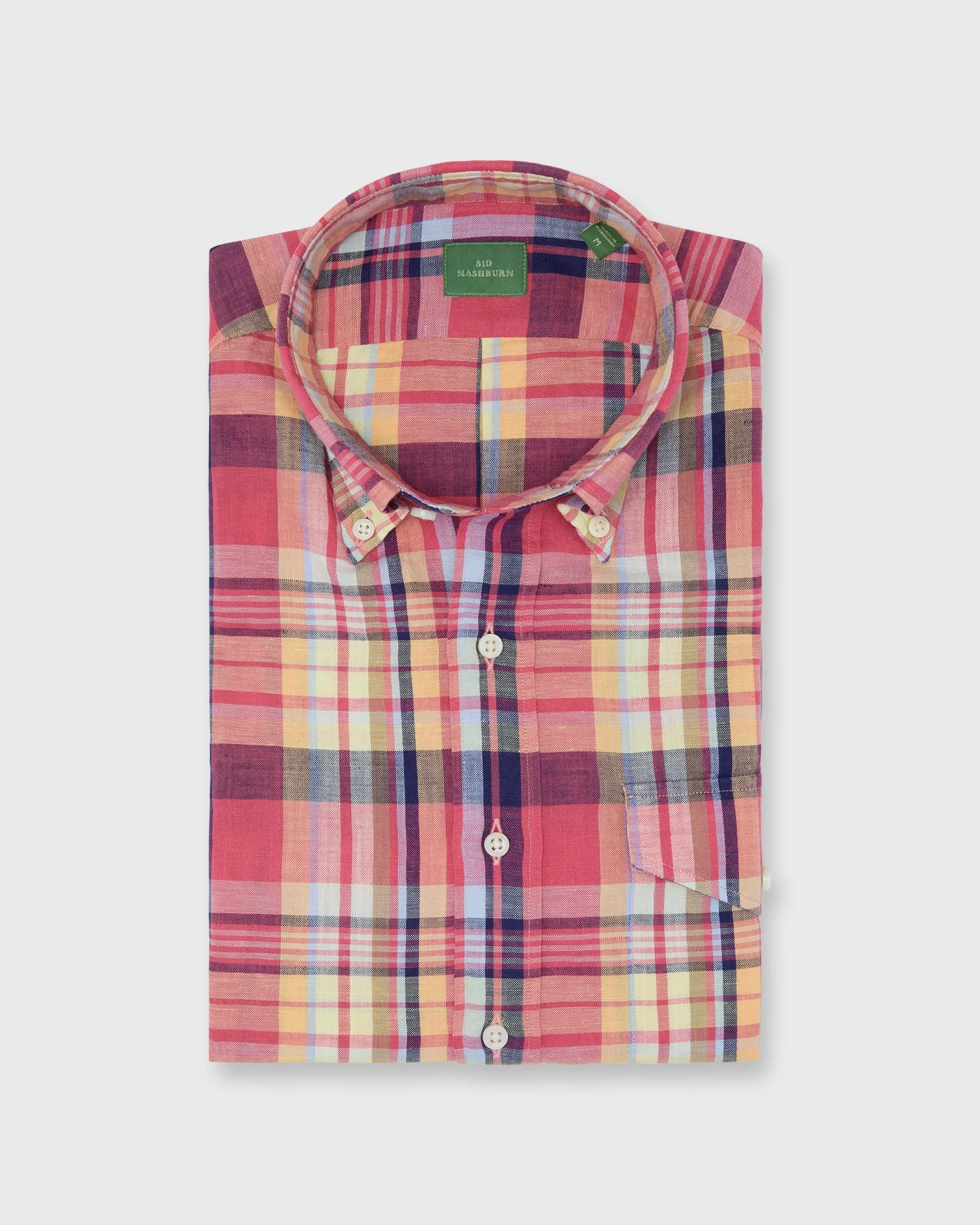 Short-Sleeved Button-Down Sport Shirt in Berry/Yellow/Blue Plaid Cotolino Oxford sold by Mashburn