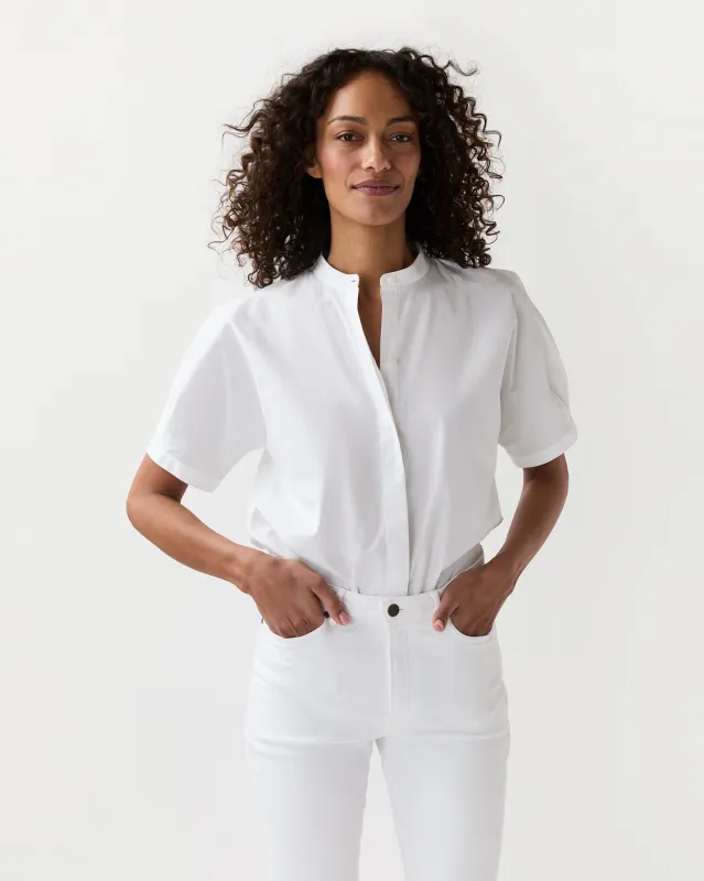 Perry Shirt in White Poplin made by Mashburn