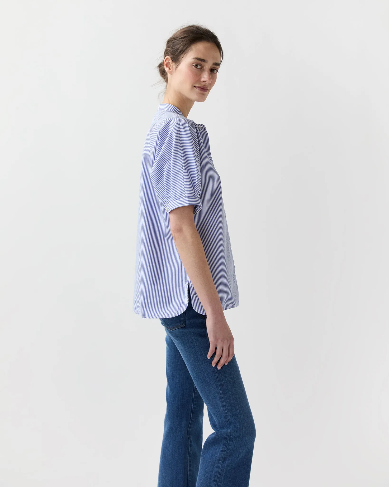 Perry Shirt in Blue Bengal Stripe Poplin sold by Mashburn product image thumbnail 5