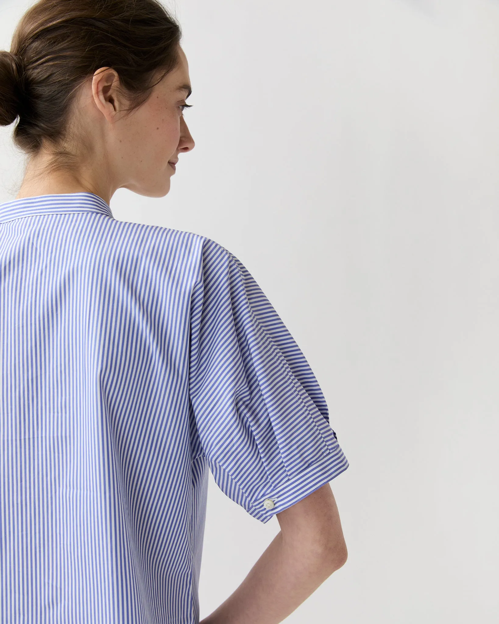 Perry Shirt in Blue Bengal Stripe Poplin sold by Mashburn product image thumbnail 4