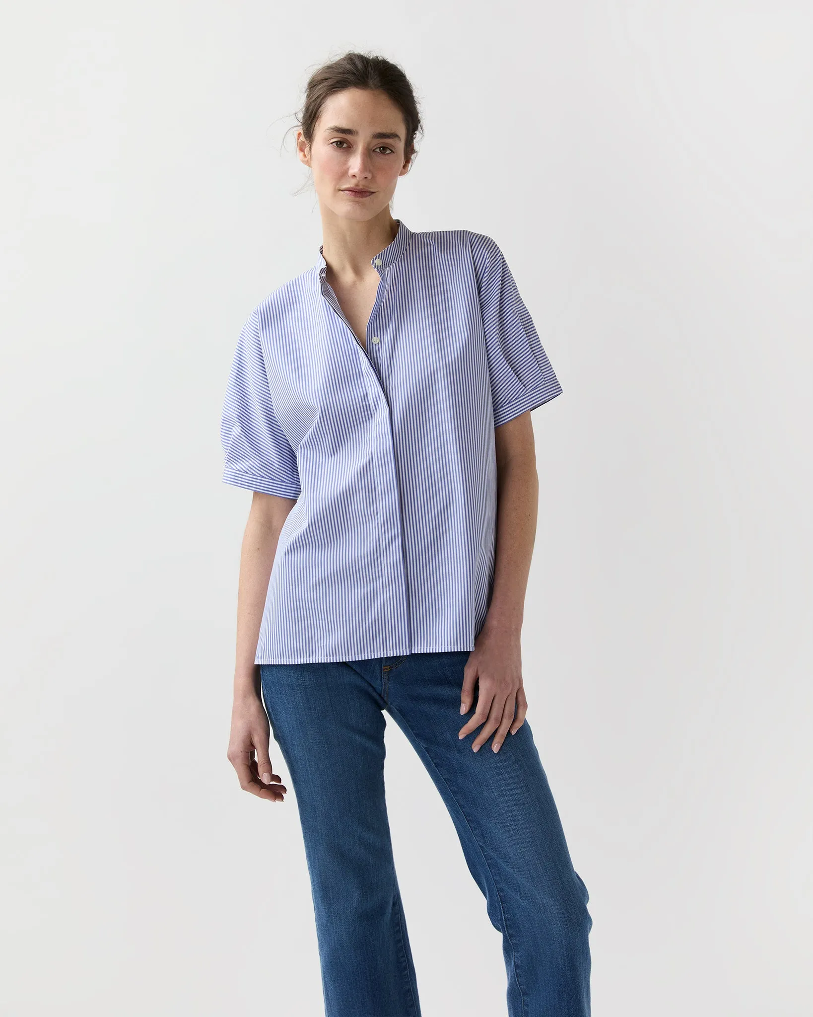 Perry Shirt in Blue Bengal Stripe Poplin sold by Mashburn product image thumbnail 3