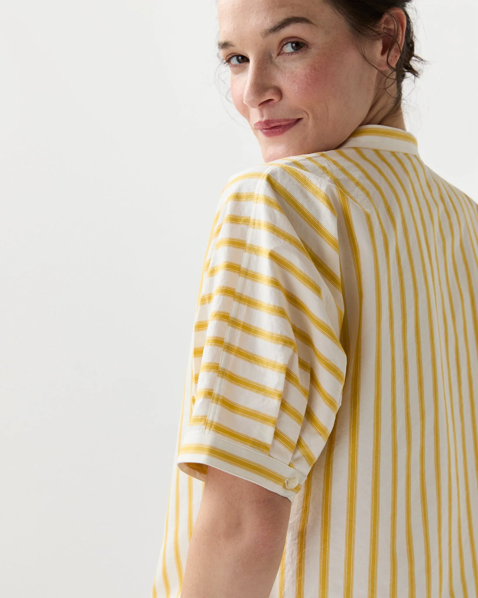 Perry Shirt in Gold/Ivory Balanced Stripe sold by Mashburn product image thumbnail 5