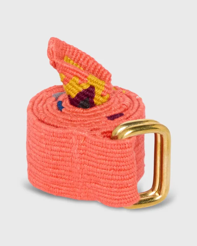 Hand-Loomed D-Ring Belt in Coral Tribal made by Sid Mashburn
