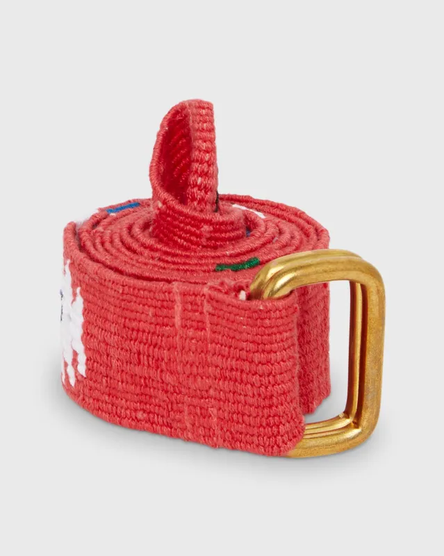 Hand-Loomed D-Ring Belt in Watermelon Tribal made by Sid Mashburn