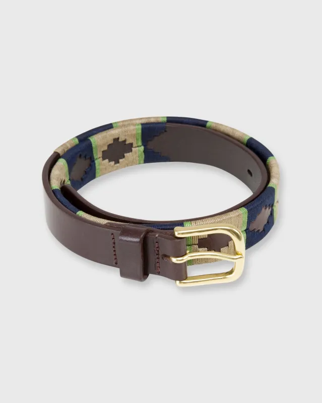 1 1/8" Polo Belt in Khaki/Navy/Sage Chocolate Leather made by Sid Mashburn