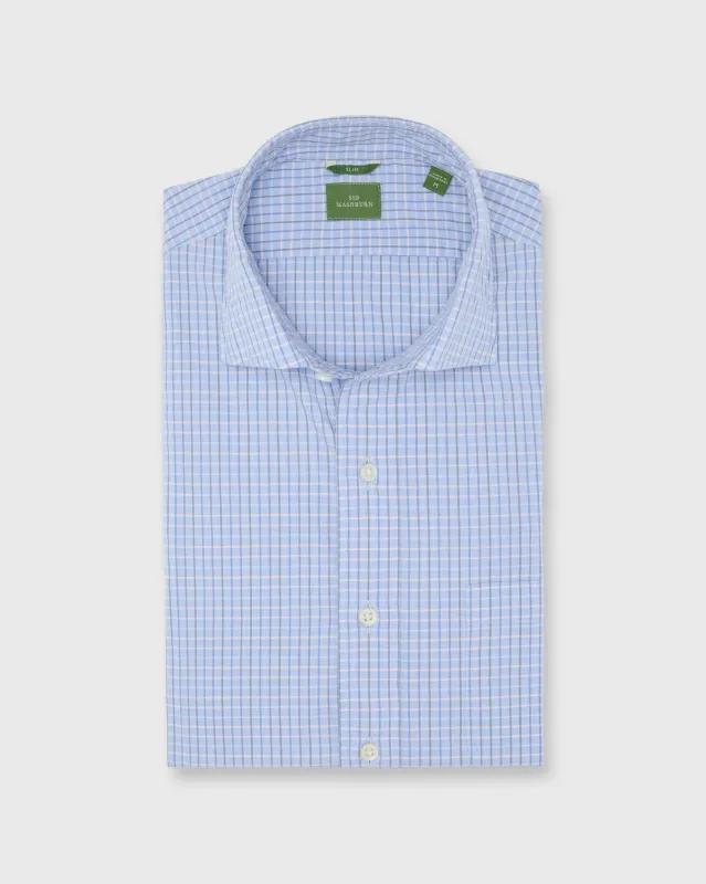 Slim-Fit Spread Collar Sport Shirt in Heather Sky/Green/Blue Multi Tattersall Poplin made by Sid Mashburn