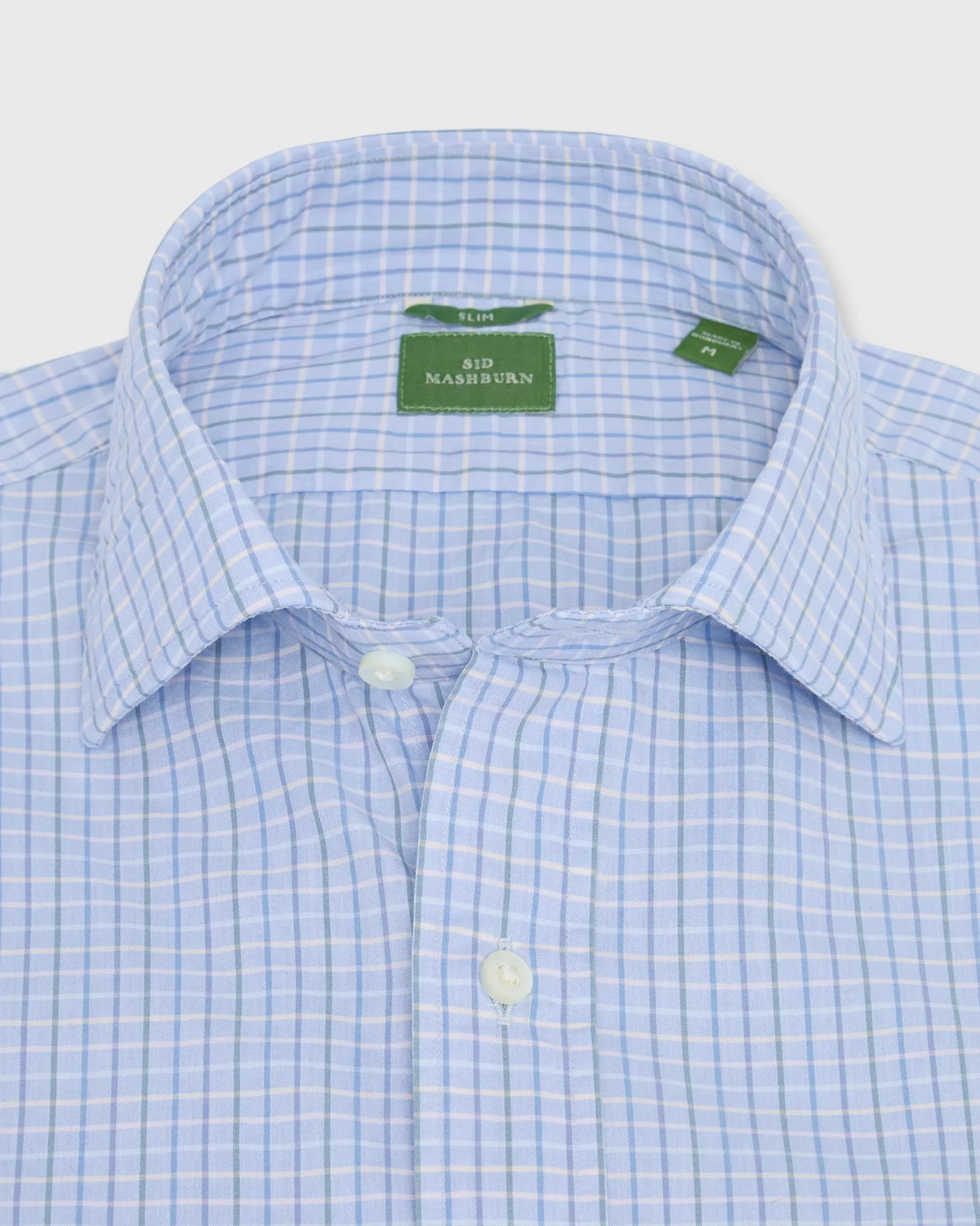 Slim-Fit Spread Collar Sport Shirt in Heather Sky/Green/Blue Multi Tattersall Poplin sold by Mashburn product image thumbnail 2