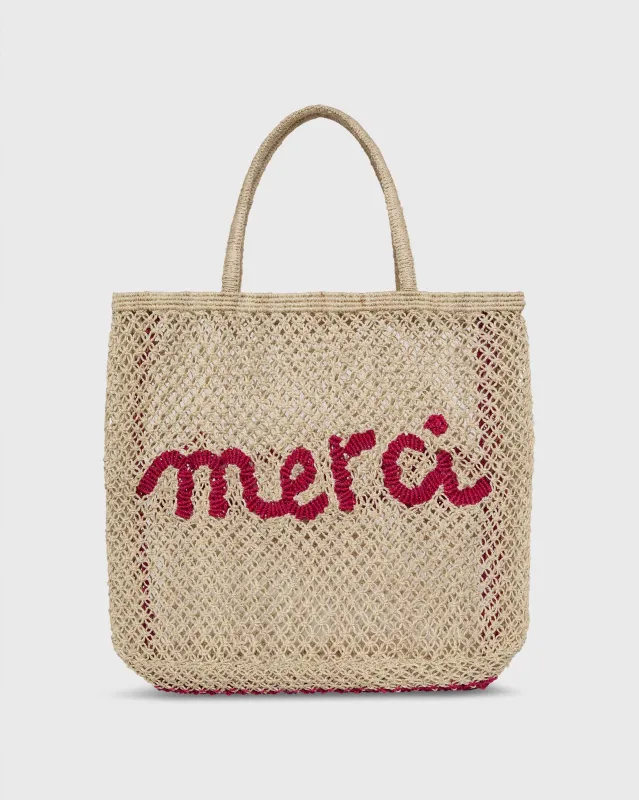 Large Merci Tote in Natural/Raspberry made by Mashburn