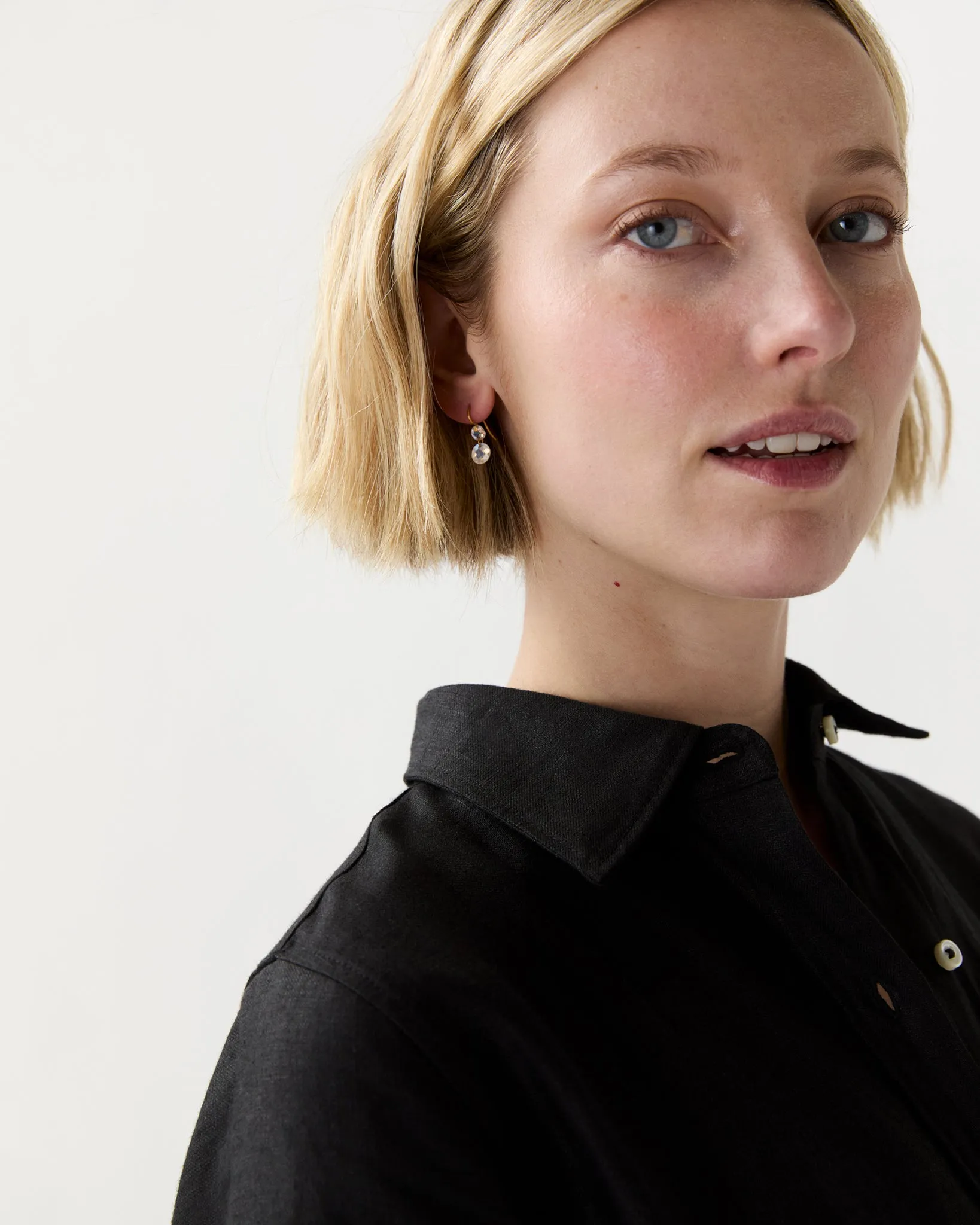 Extra Extra Small Incandescence Hook Earrings in Rainbow Moonstone sold by Mashburn