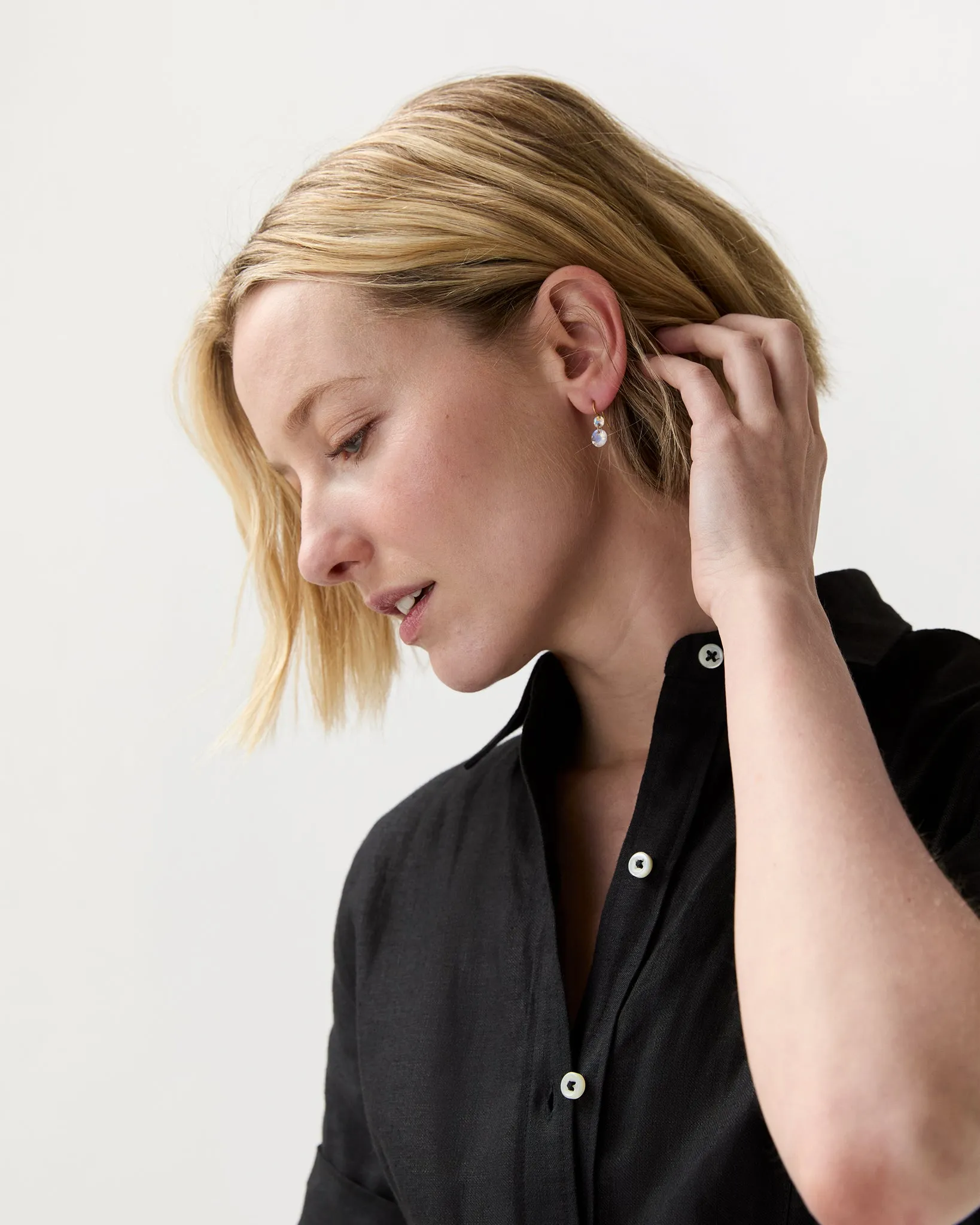 Extra Extra Small Incandescence Hook Earrings in Rainbow Moonstone sold by Mashburn product image thumbnail 2