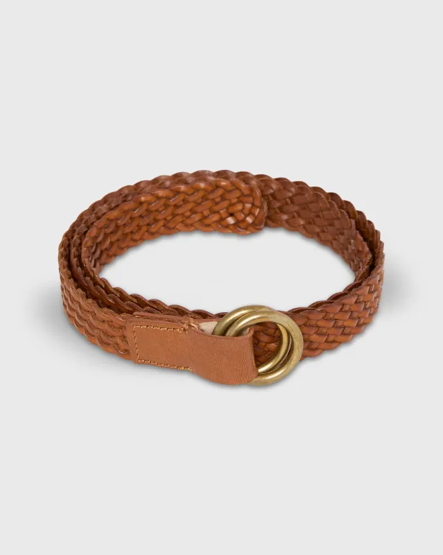 1" Woven O-Ring Belt in Tobacco Leather made by Sid Mashburn
