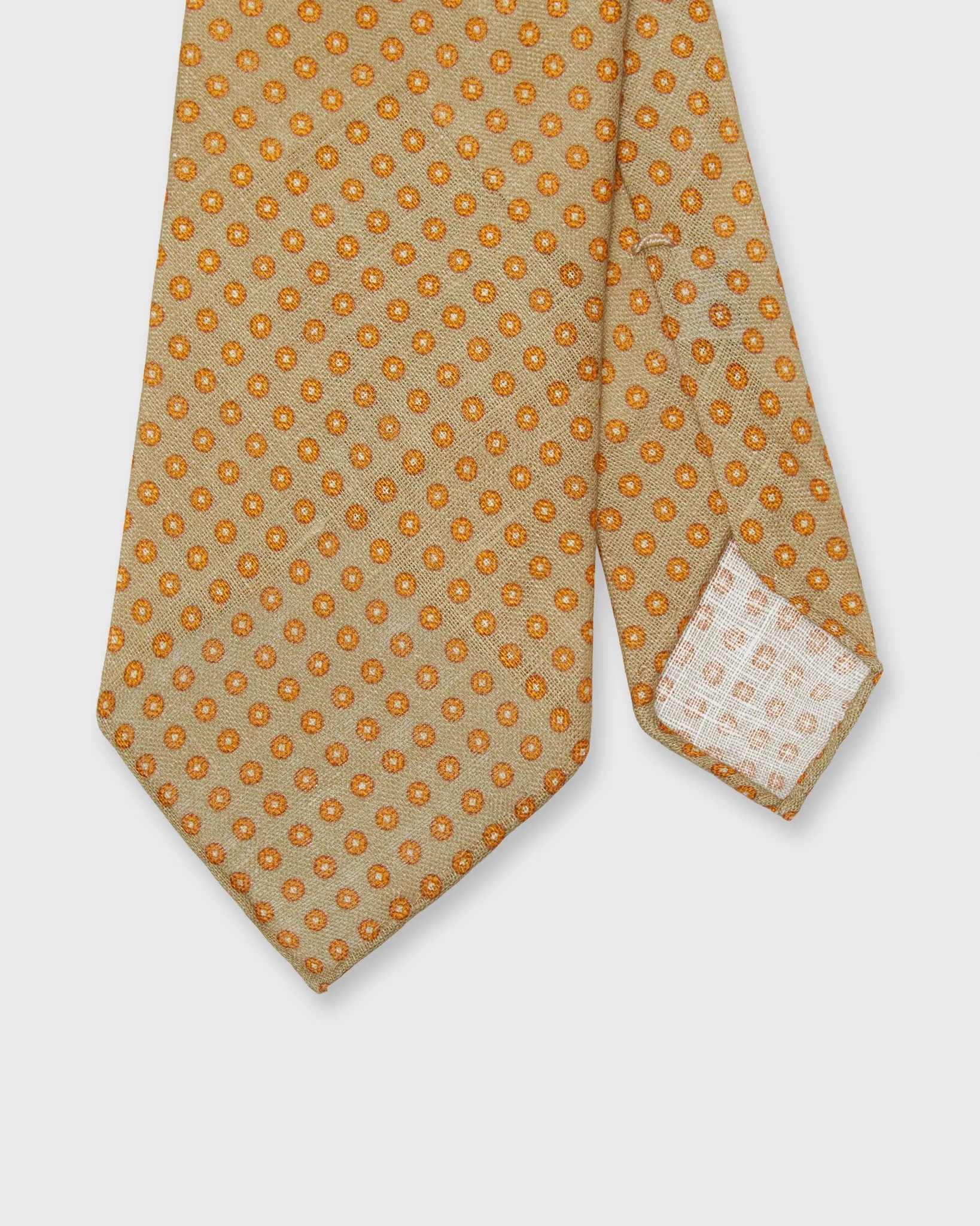 Linen Print Tie in Khaki/Orange Circle sold by Mashburn