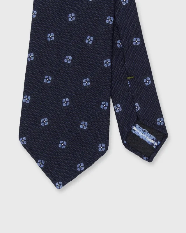 Silk/Cotton Mogador Tie in Navy/French Blue Clover Dot made by Sid Mashburn