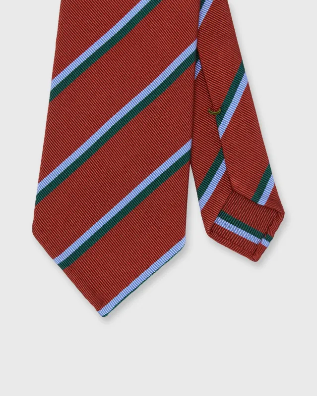 Silk/Cotton Mogador Tie in Red/Sky/Forest Stripe made by Sid Mashburn