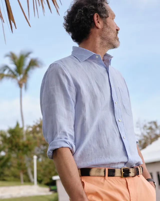 Spread Collar Sport Shirt in Sky Linen made by Sid Mashburn