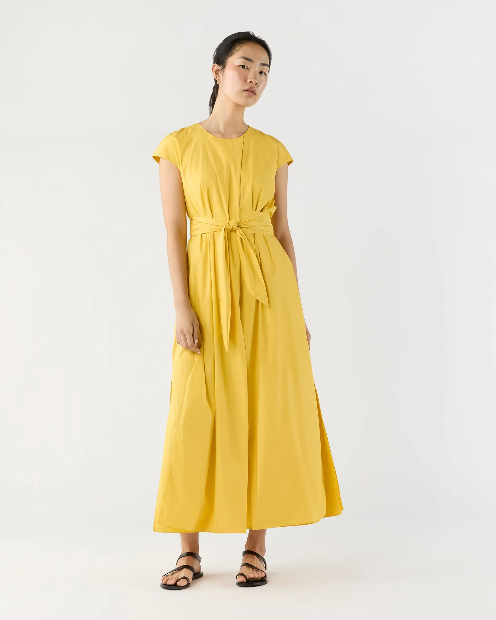 Scarlett Dress in Marigold Paperweight Stretch Poplin sold by Mashburn