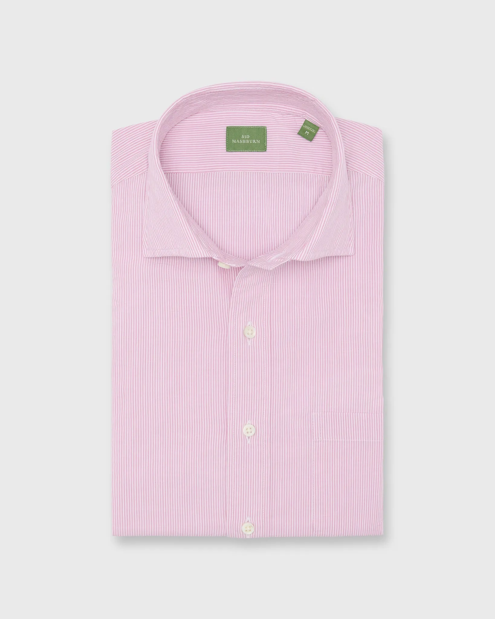 Spread Collar Sport Shirt in Orchid Stripe Salt-Washed Chambray sold by Mashburn