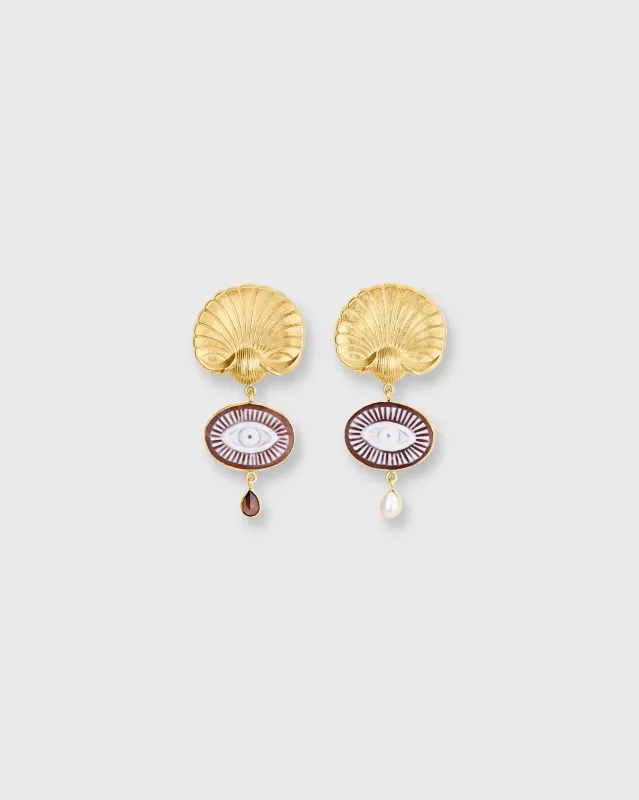 Shell & Cameo Earrings in Gold/Pearl made by Mashburn