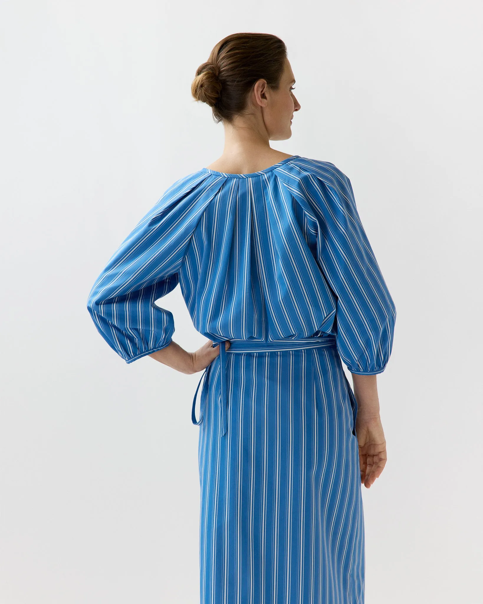 Victoria Blouse in Blue/White Variegated Stripe Poplin sold by Mashburn product image thumbnail 5
