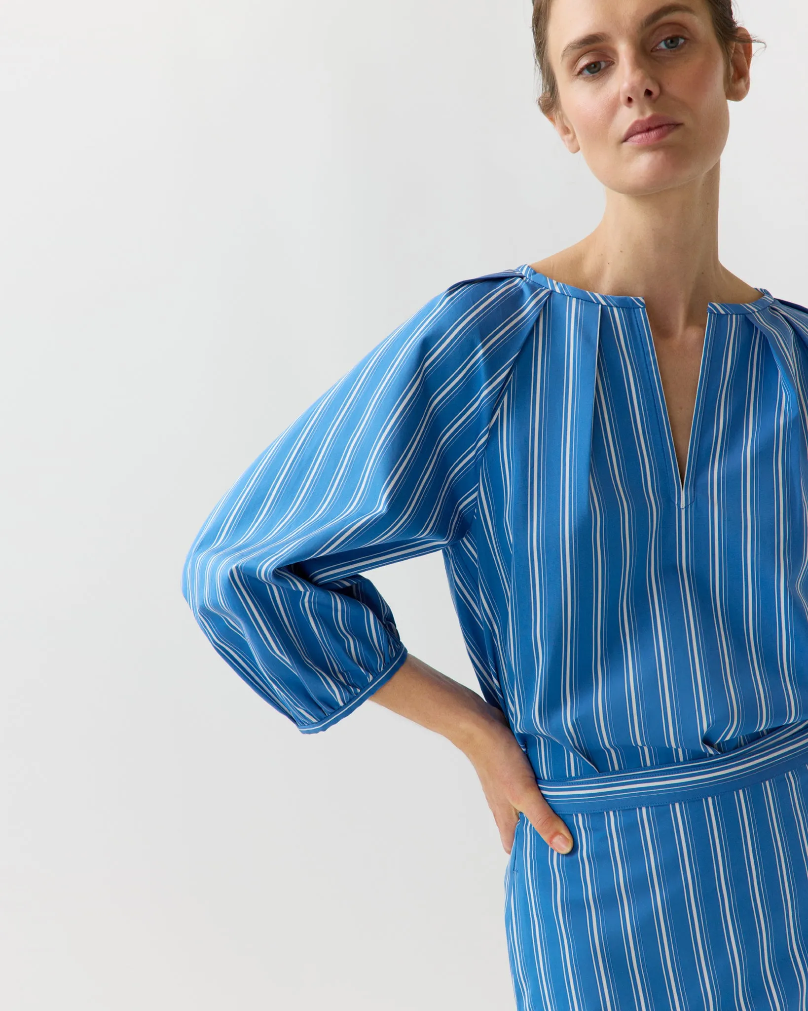 Victoria Blouse in Blue/White Variegated Stripe Poplin sold by Mashburn product image thumbnail 2