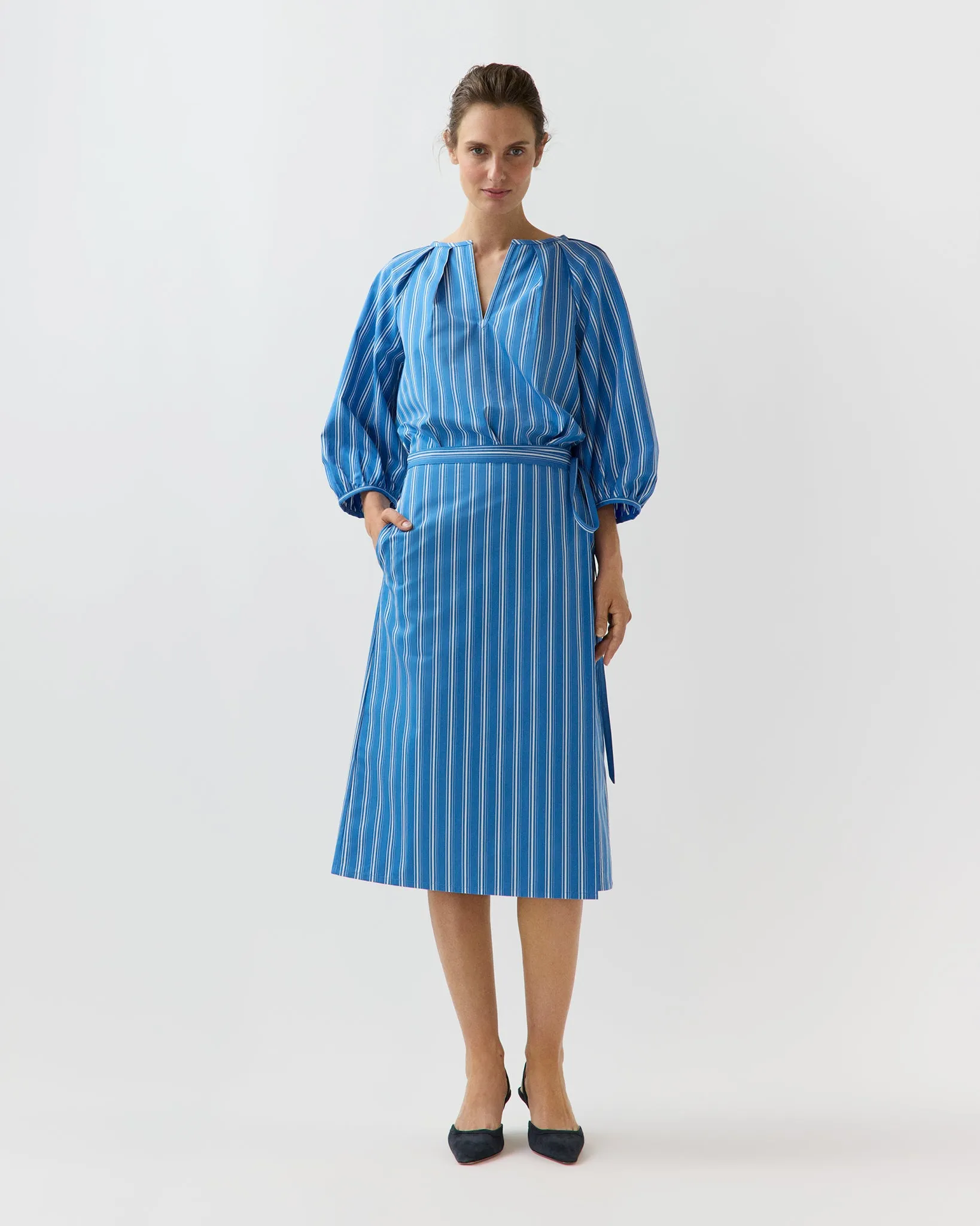 Victoria Blouse in Blue/White Variegated Stripe Poplin sold by Mashburn product image thumbnail 3