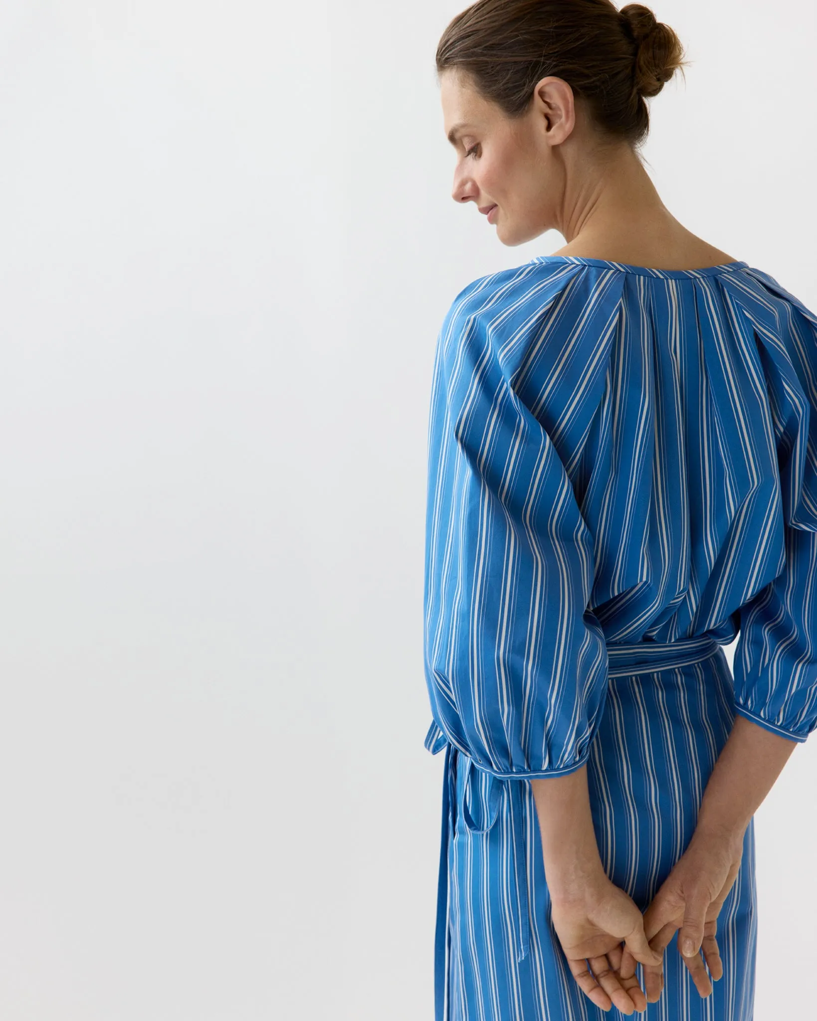Victoria Blouse in Blue/White Variegated Stripe Poplin sold by Mashburn product image thumbnail 4