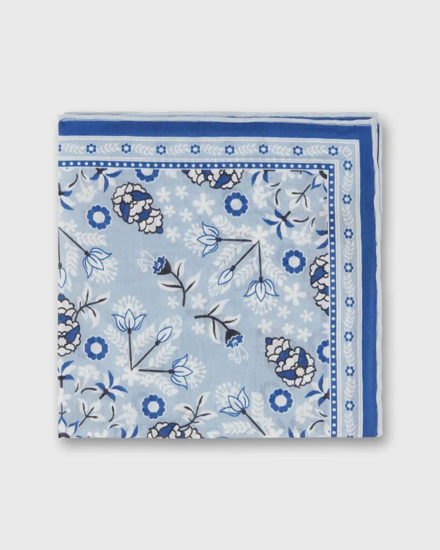 Hand-Rolled Silk/Cotton Print Pocket Square in Sky/Harbour/Chalk Floral made by Sid Mashburn