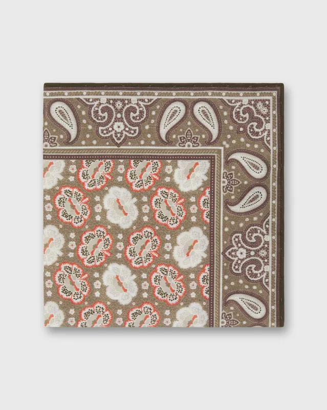 Hand-Rolled Silk/Cotton Print Pocket Square in Smoke/Chalk Floral Bandana Print made by Sid Mashburn